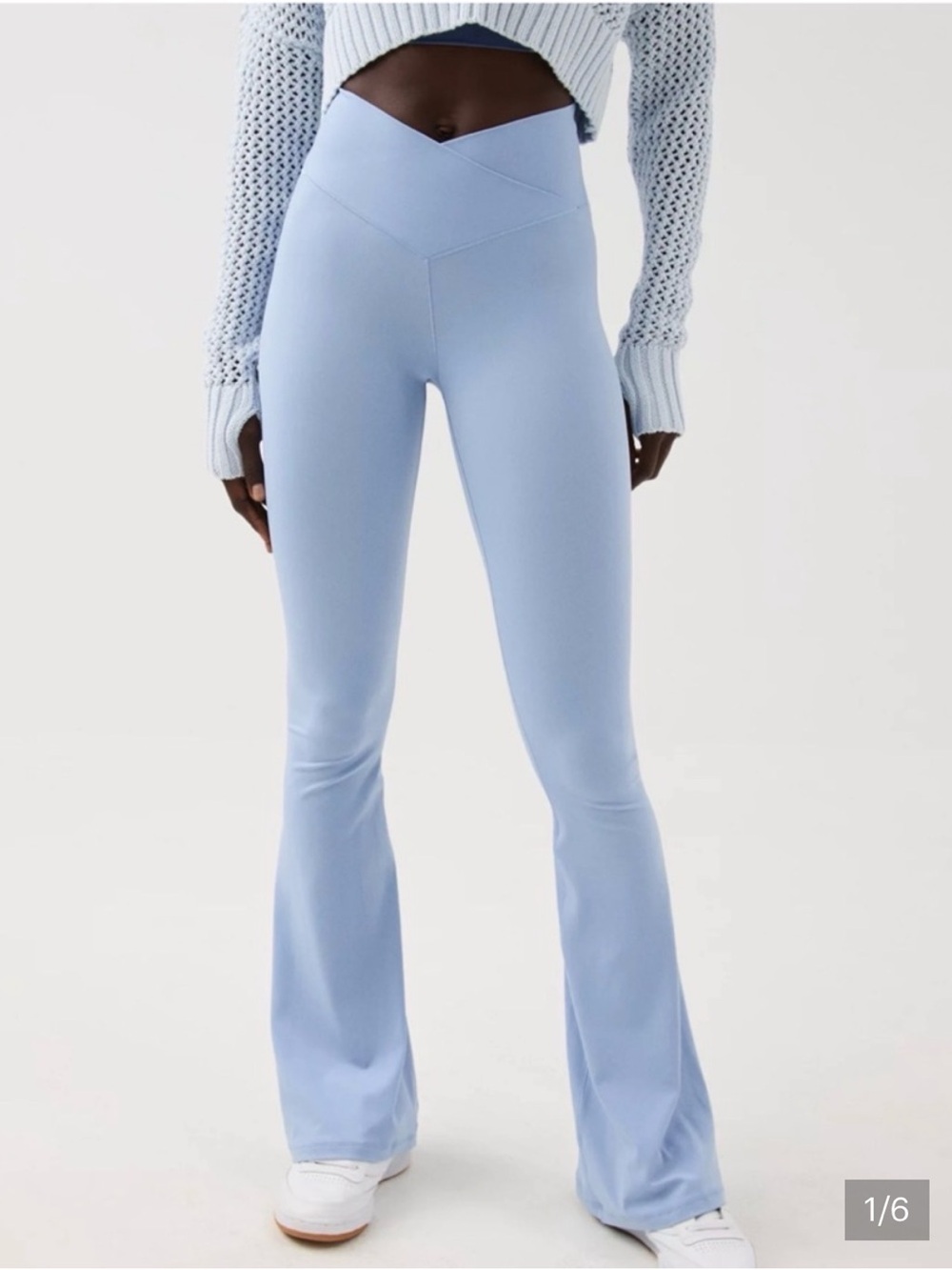 OFFLINE By Aerie Real Me High Waisted Crossover Flare Legging Light Blue